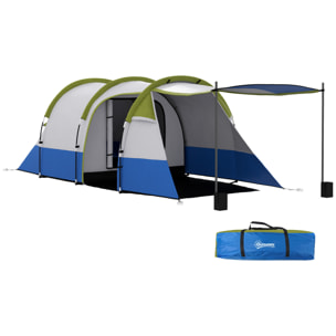 Tienda de Campaña Familiar para 3 Personas Tienda Camping Plegable Ligera con 2 Habitaciones Bolsa de Transporte Impermeable 2000 mm para Playa Senderismo 420x200x150 cm Azul Oscuro y Verde