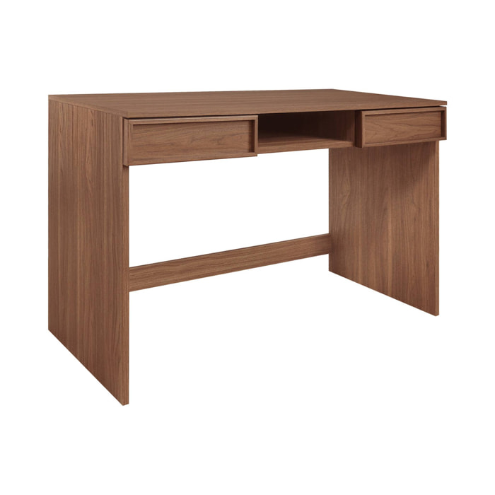 Bureau effet bois noyer 2 tiroirs 1 niche 120cm - L 120 x P 55 x H 77cm - Kuba
