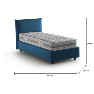 Letto singolo Daisy, Letto contenitore con rivestimento in tessuto, 100% Made in Italy, Apertura frontale, con materasso Cm 80x190 incluso, Blu