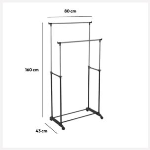 Portant à vêtement double à roulettes Pan