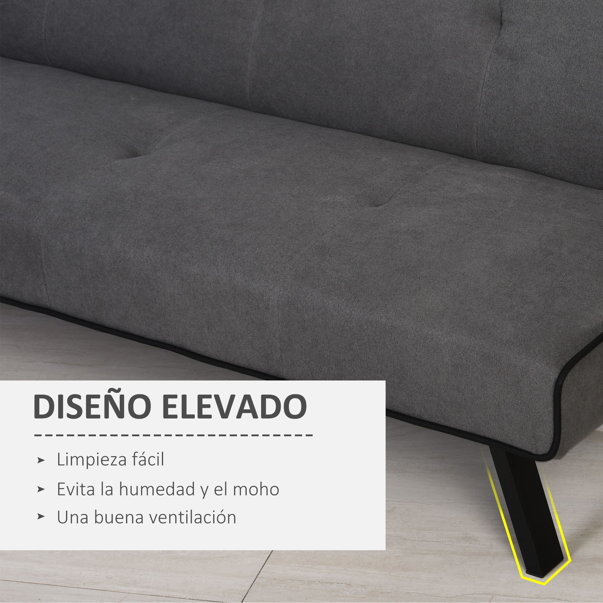 Sofá Cama de 3 Plazas con Patas Elevadas 170x76x72,5 cm Gris