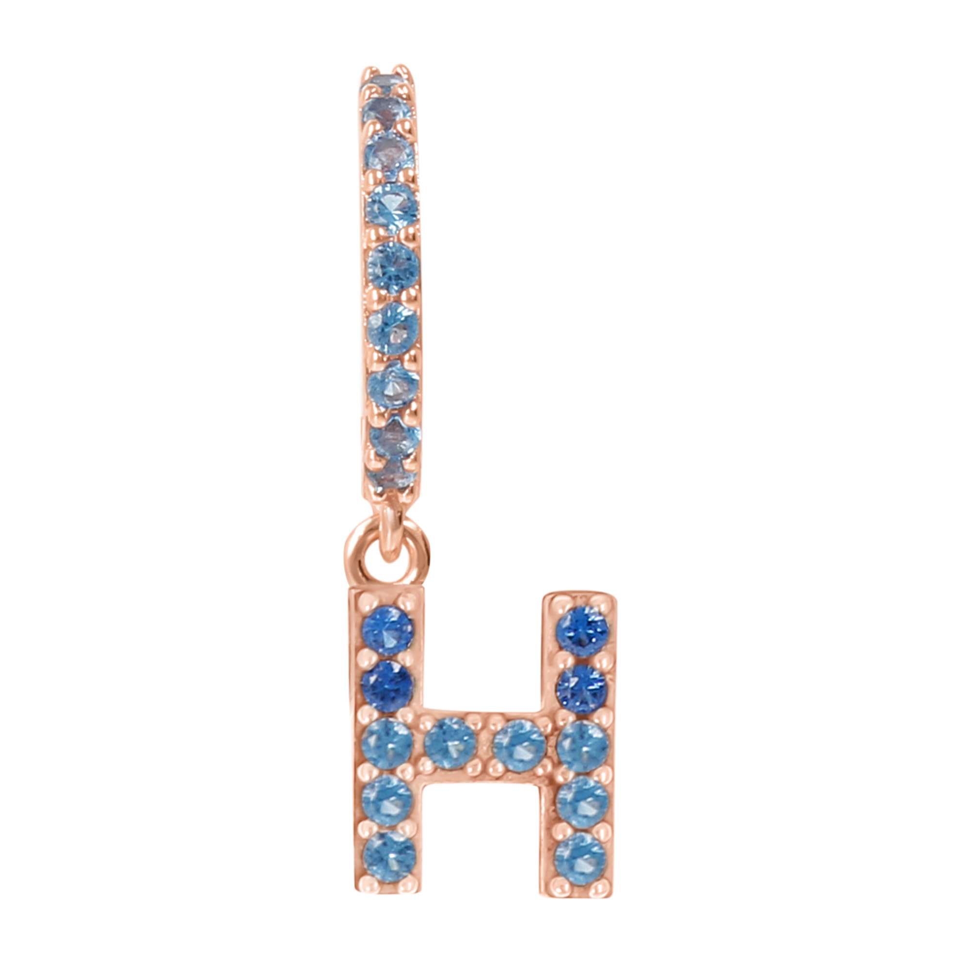 Orecchino Pendente con Lettera H in Pavé di Cubic Zirconia Blu