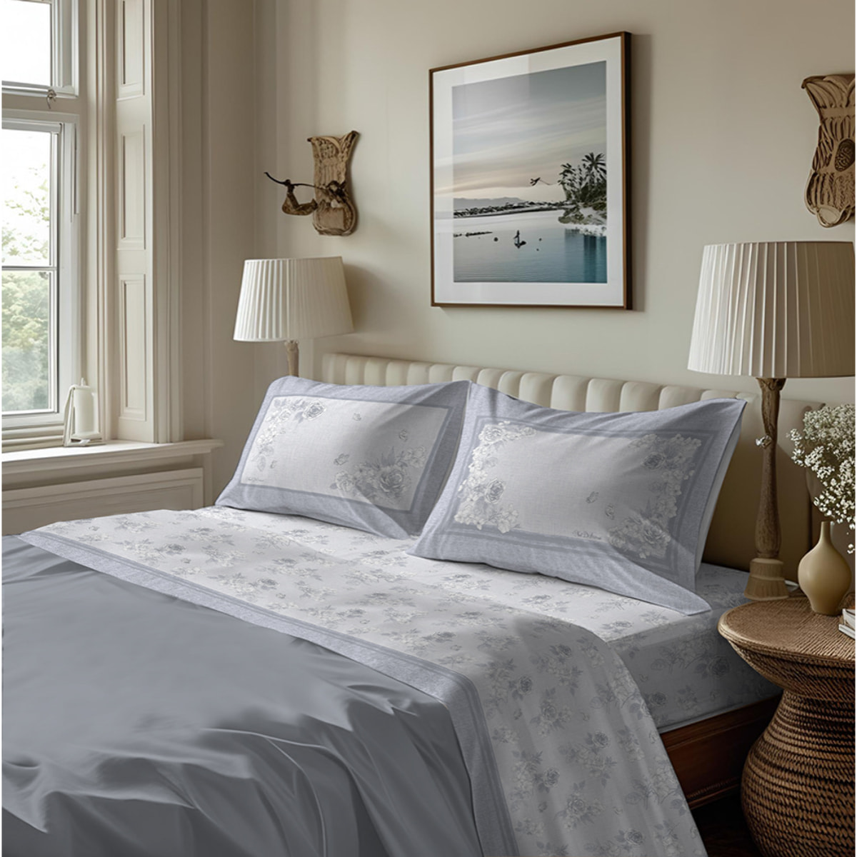 Completo letto in flanella praga grigio flanella 100% cotone