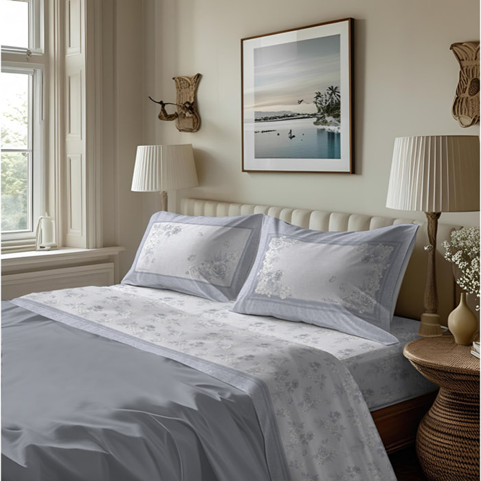 Completo letto in flanella praga grigio flanella 100% cotone