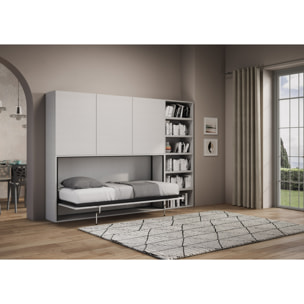 Armoire lit escamotable horizontal 1 couchage 85 Kando avec matelas composition G Frêne Blanc