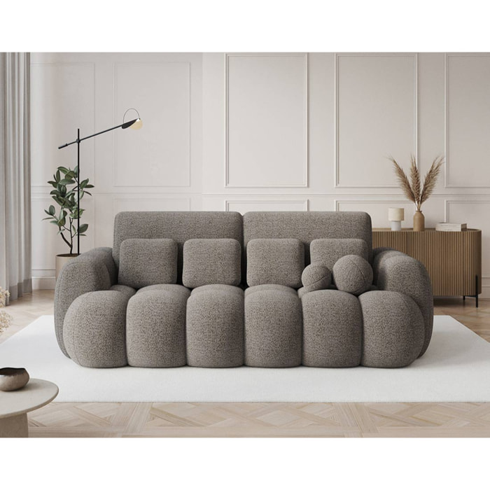 Dorian - Canapé droit 3 places bubble convertible avec coffre en tissu bouclette - Gris