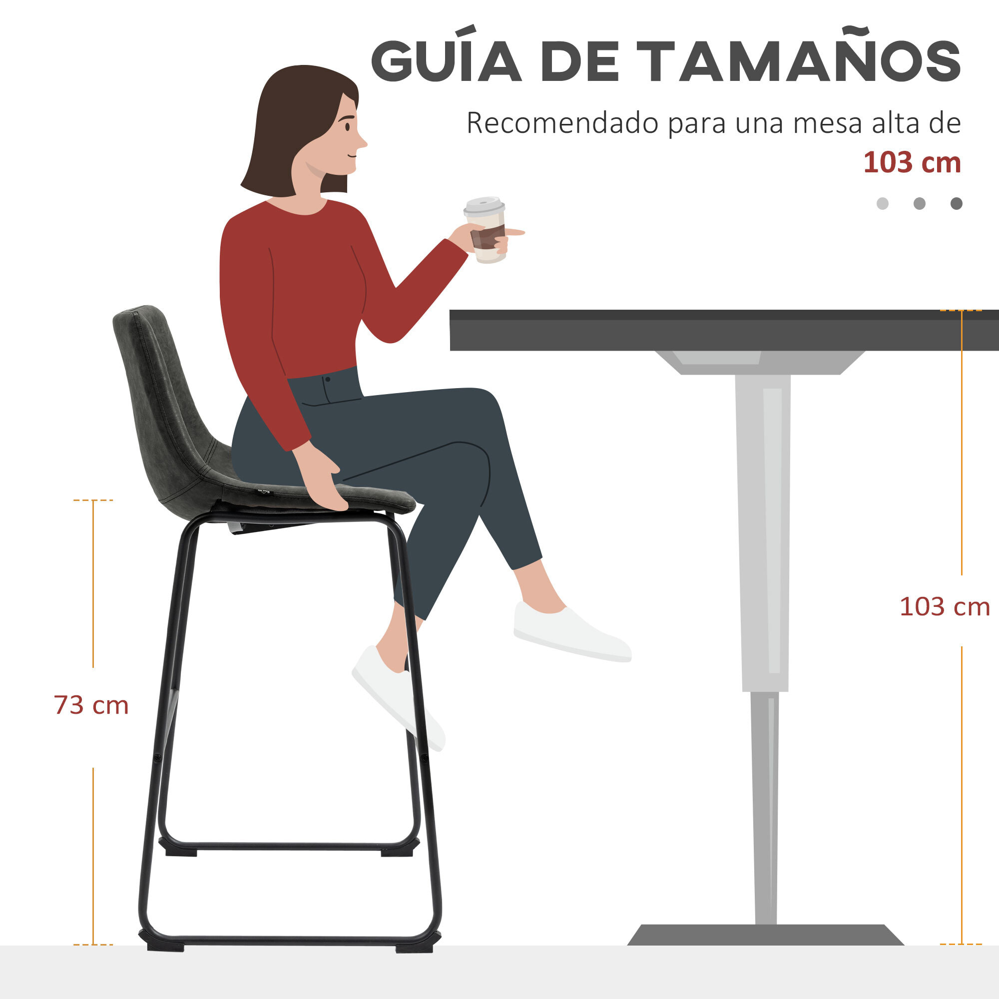 HOMCOM 2 Taburetes Altos de Cocina Tapizado en PU Taburetes de Bar con Respaldo Patas de Acero y Reposapiés para Comedor Carga 110 kg 47x54x99 cm Gris Oscuro