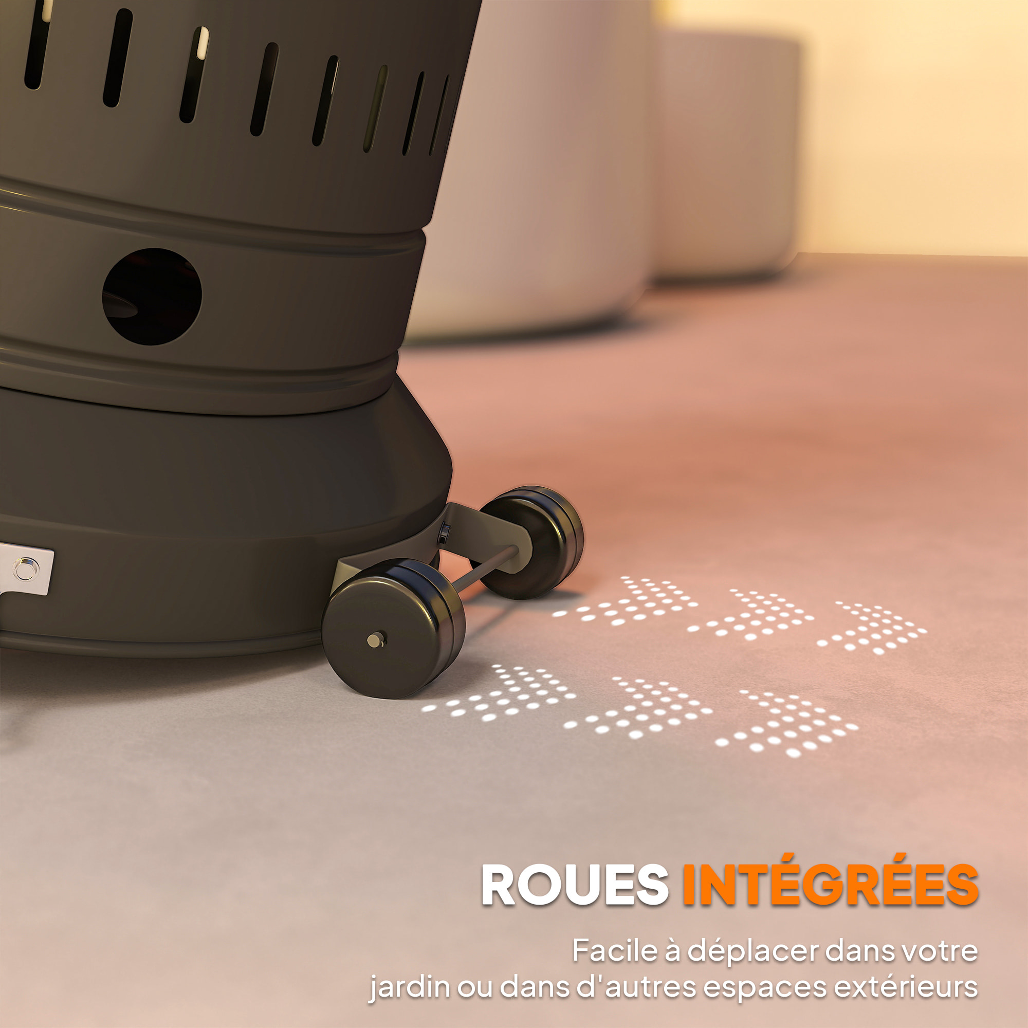 Parasol chauffant gaz mobile 2 roulettes 11 kW allumage piézo électrique H.223cm métal noir alu.