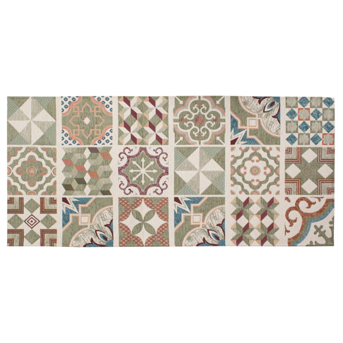 TAPPETO ARREDO DIS. MAIOLICHE VERDE CENERE 65X220 CM CON ANTISCIVOLO