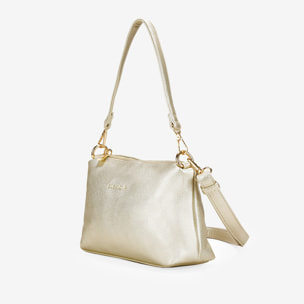 Bolso de hombro dorado con cremallera