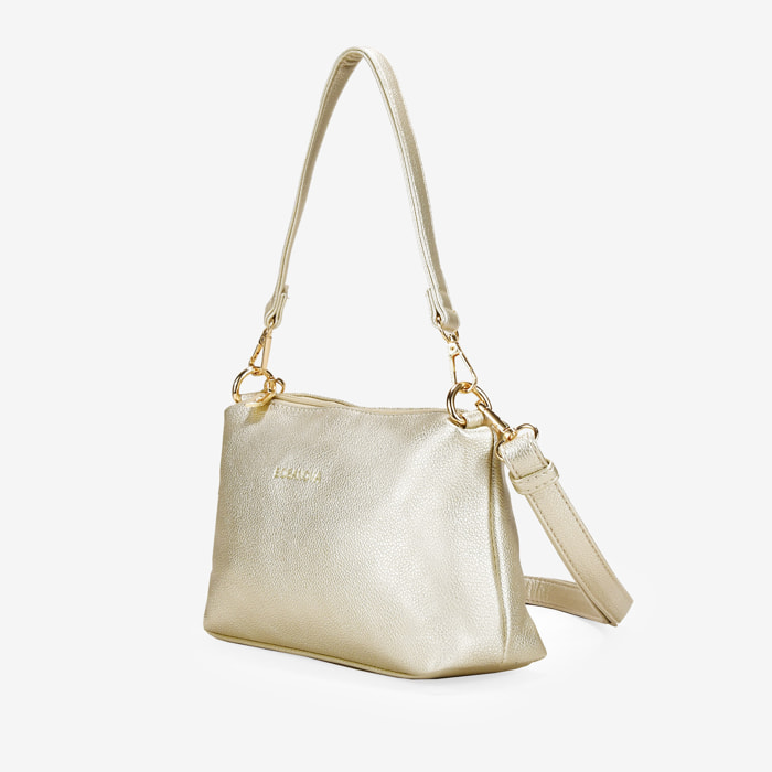 Bolso de hombro dorado con cremallera
