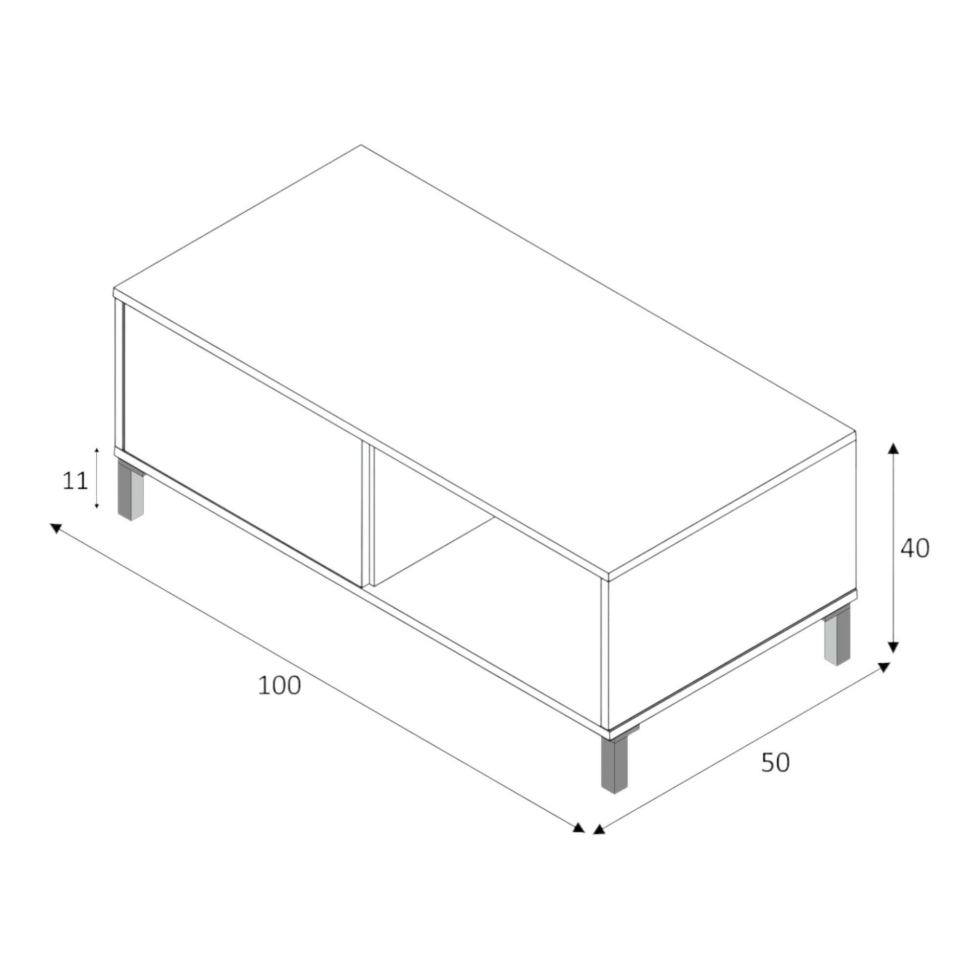 Tavolino da salotto Evansville, Tavolino da caffè, Tavolo basso da soggiorno, cm 100x50h40, Rovere nodi e Antracite