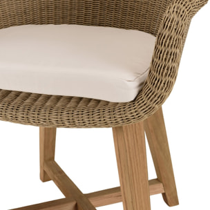 KALLY - Lot 2 fauteuils jardin rotin synth. et coussin pieds croisés