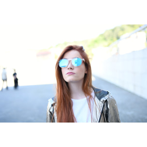 Gafas de sol OCEAN IBIZA - De espejo azul cielo con montura blanco transparente y patillas de metal dorado