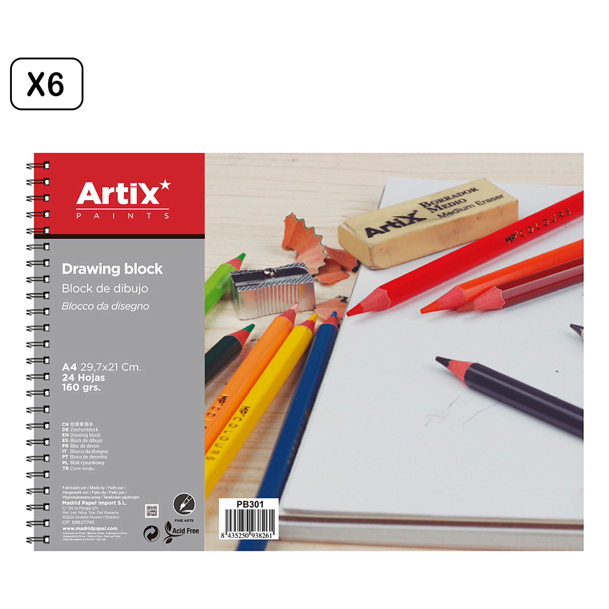 PACK 6 uds BLOC DE DIBUJO 24 HOJAS A4