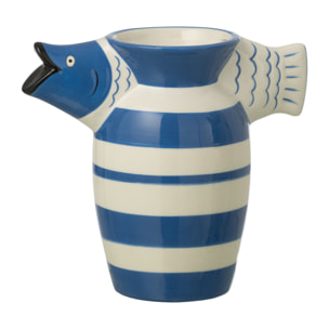 J-Line Vase Poisson Ligné Dolomite - céramique - bleu/blanc