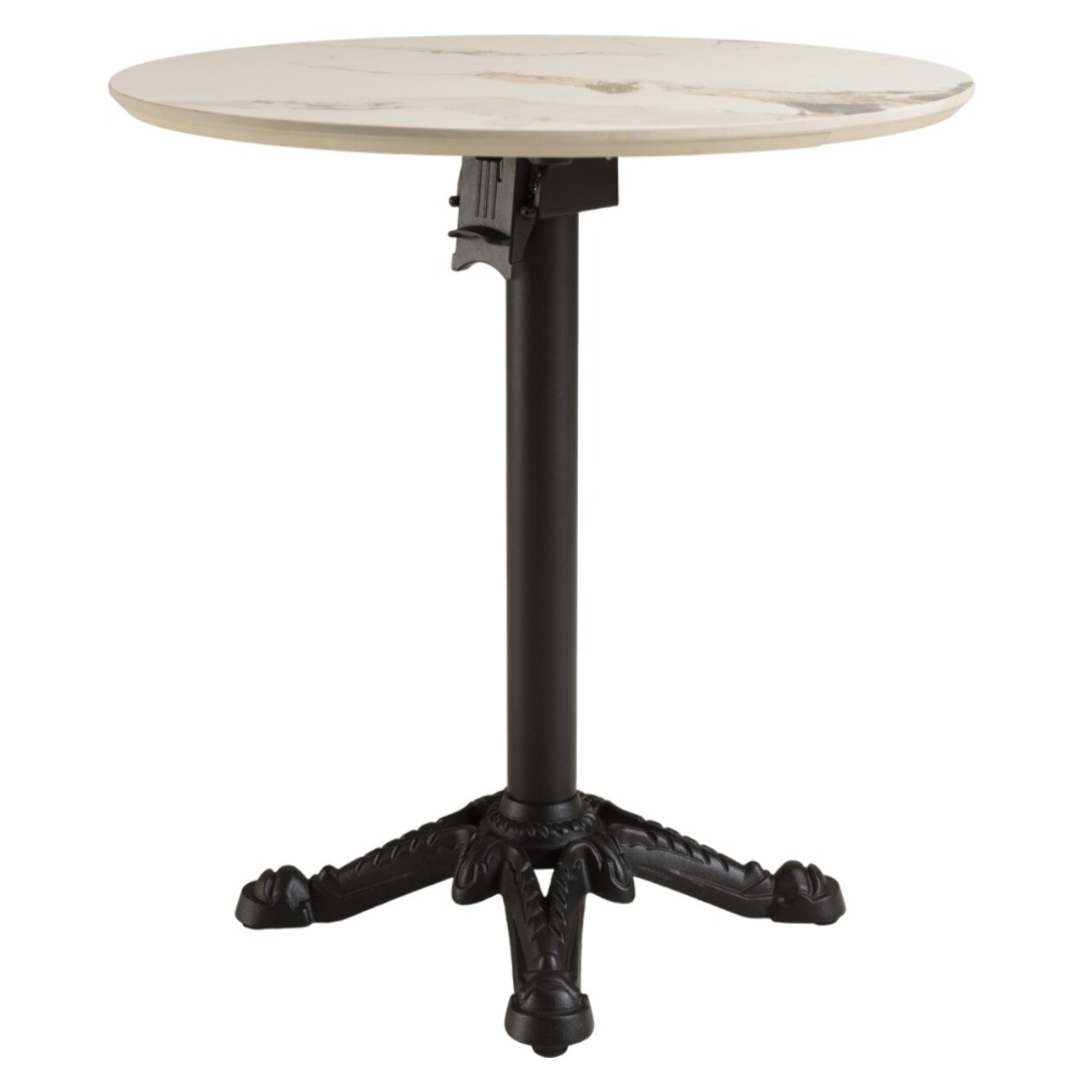 ICARE - Ensemble n°1: table bistrot D70cm pliable en céramique marbré clair