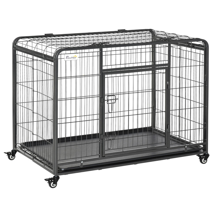 Cage pour chien pliable cage de transport sur roulettes 2 portes verrouillables plateau amovible dim. 109,5L x 71l x 78H cm métal gris noir