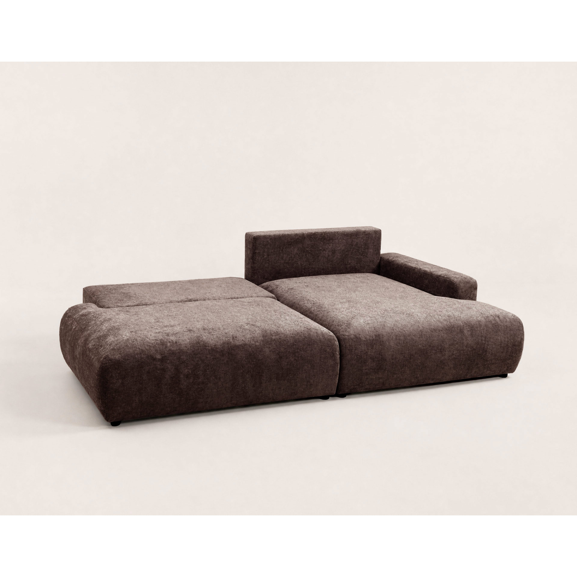 Pivoine - Canapé d'angle ouvert droit 4 places convertible avec coffre en tissu texturé - Marron