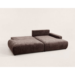 Pivoine - Canapé d'angle ouvert droit 4 places convertible avec coffre en tissu texturé - Marron