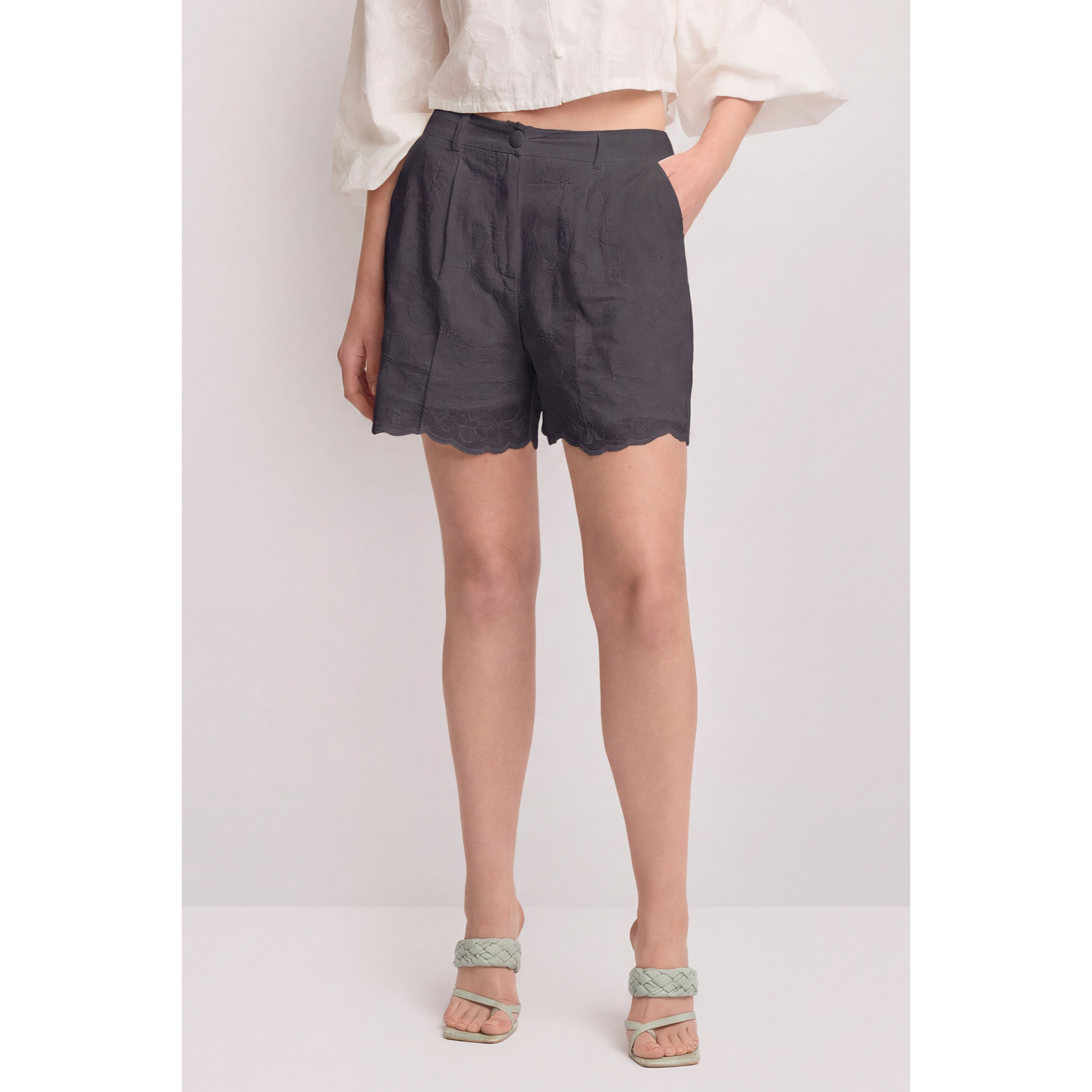 Kocca - Pantaloni corti in cotone con vita alta Donna, Tinta unita