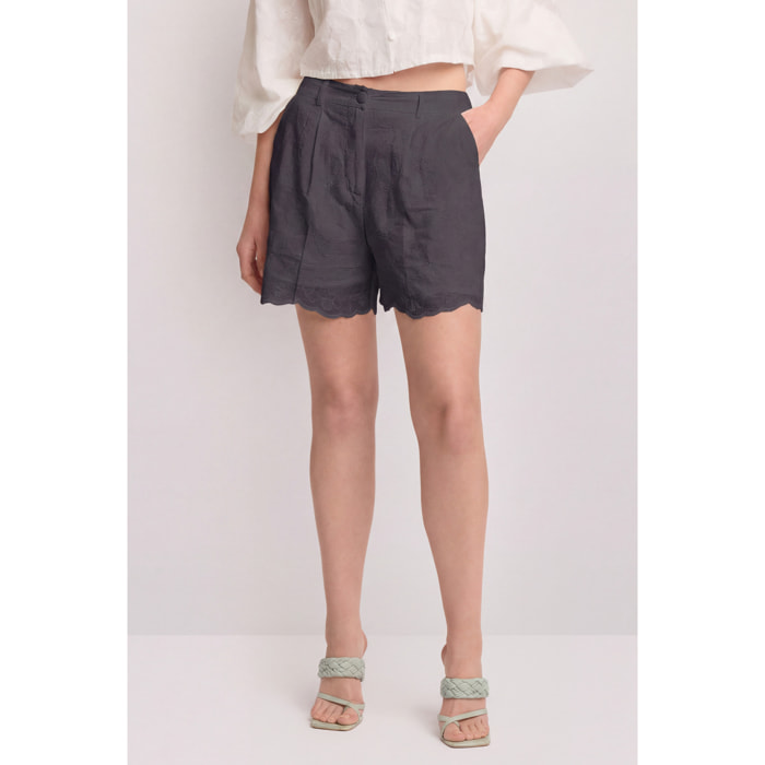 Kocca - Pantaloni corti in cotone con vita alta Donna, Tinta unita