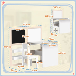 Ensemble table chaise tableaux pliables enfant multi-rangement MDF beige blanc