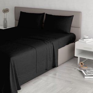 COMPLETO LETTO MAX COLOR, 100% Cotone, Made in Italy - NERO