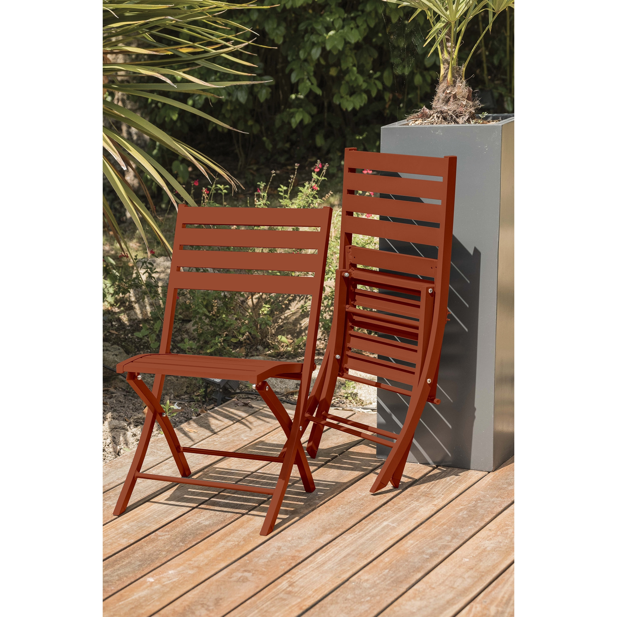 MARIUS - Chaise de jardin pliante en aluminium terracotta