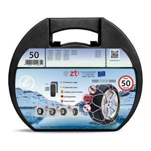 Catene Da Neve In Metallo 9 mm Omologate TUV e GS Onorm Montaggio Rapido Per Auto Macchina Furgone SUV Con Tensionatore Autobloccante (Misura 50)