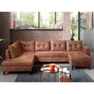 NORDIC - Canapé panoramique en U - 7 places - Convertible - Industriel vintage - Angle Gauche - Marron