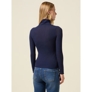 Oltre - Camiseta cuello alto mezcla modal - Azul