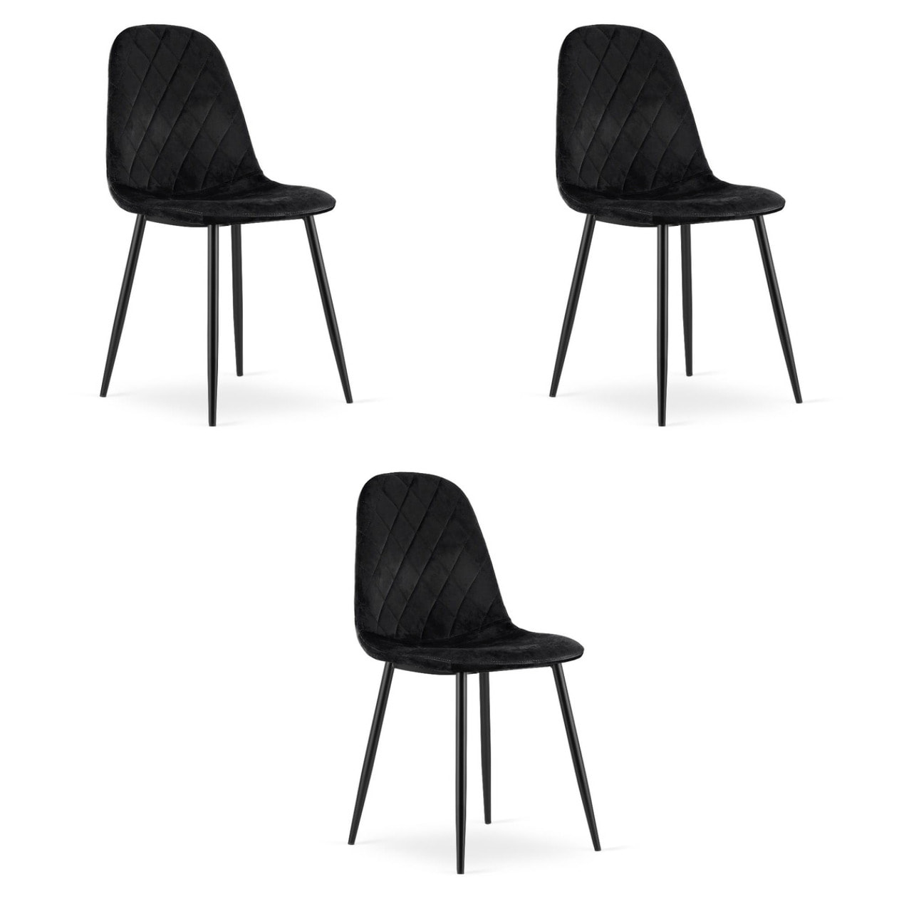 Set di 3 Sedie Asti in Velluto Nero e Metallo
