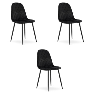 Set di 3 Sedie Asti in Velluto Nero e Metallo