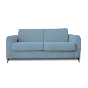 Owen - canapé lit 3 places convertible express couchage quotidien 140 cm matelas 12 cm en velours côtelé - Bleu grisé