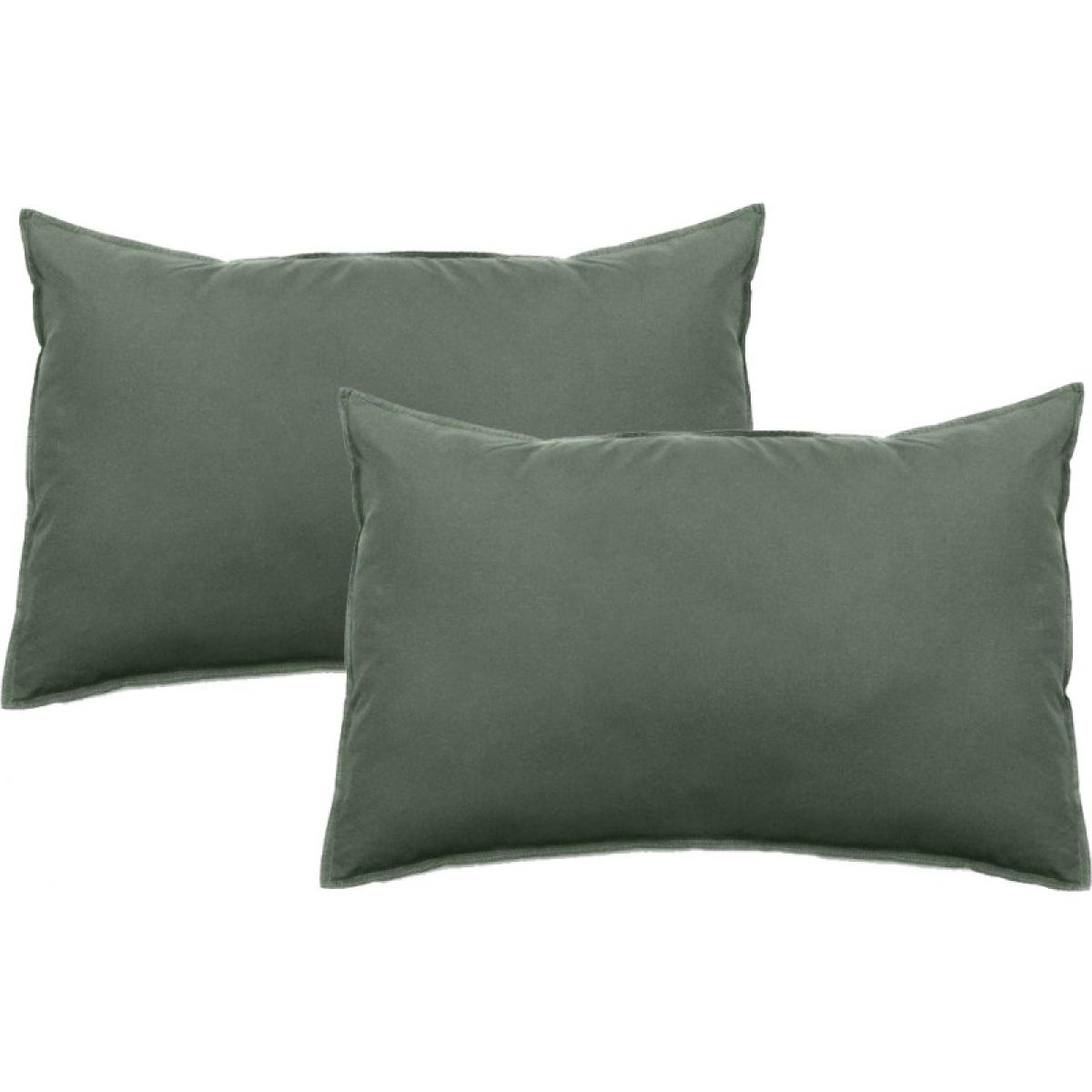 Lot de 2 taies d’oreiller Palace pur coton teint lavé 63 fils/cm² Vent du sud - Palace Cèdre