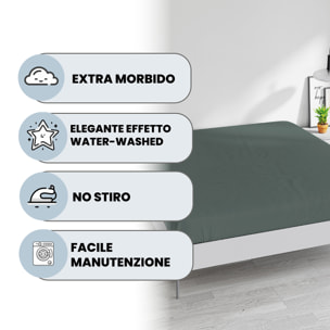 LENZUOLO SOTTO WATERWASHED, con angoli, 100% Microfibra, No Stiro - SALVIA