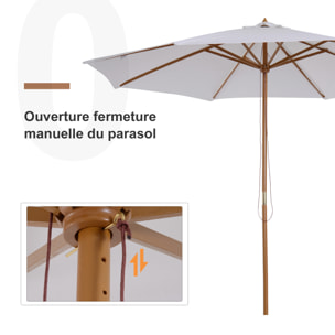 Parasol droit en bois polyester haute densité protection solaire Ø 3 x 2,5 m crème