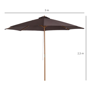 Outsunny Parasol rond grande taille diamètre 3 m bois polyester haute densité chocolat