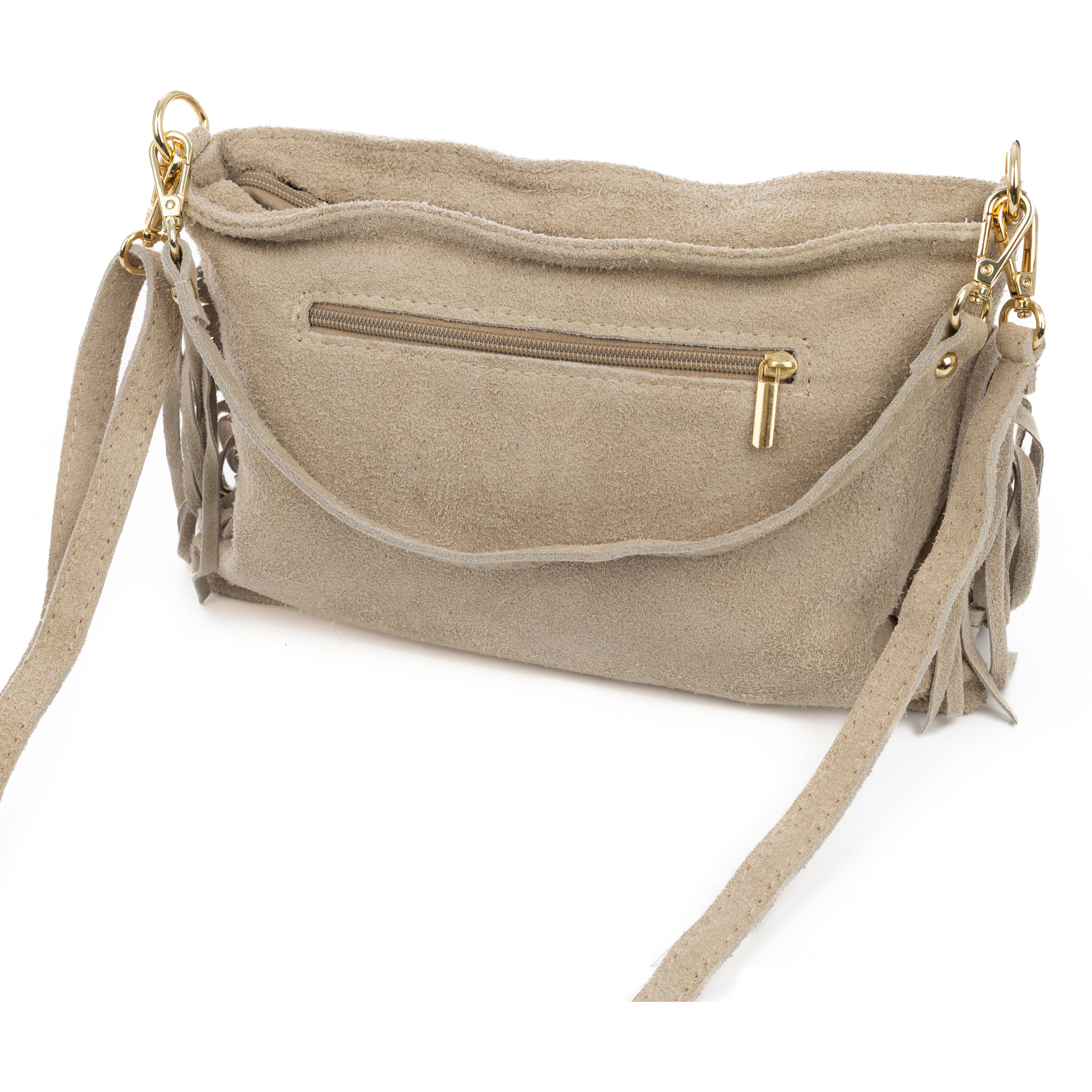 Bellegra Bolso de hombro Mujer. Piel auténtica Gamuza con detalles metálicos.