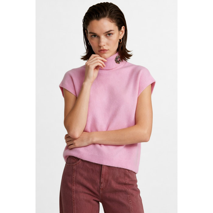 Kocca - Maglia dolcevita da donna senza maniche con spilla Donna