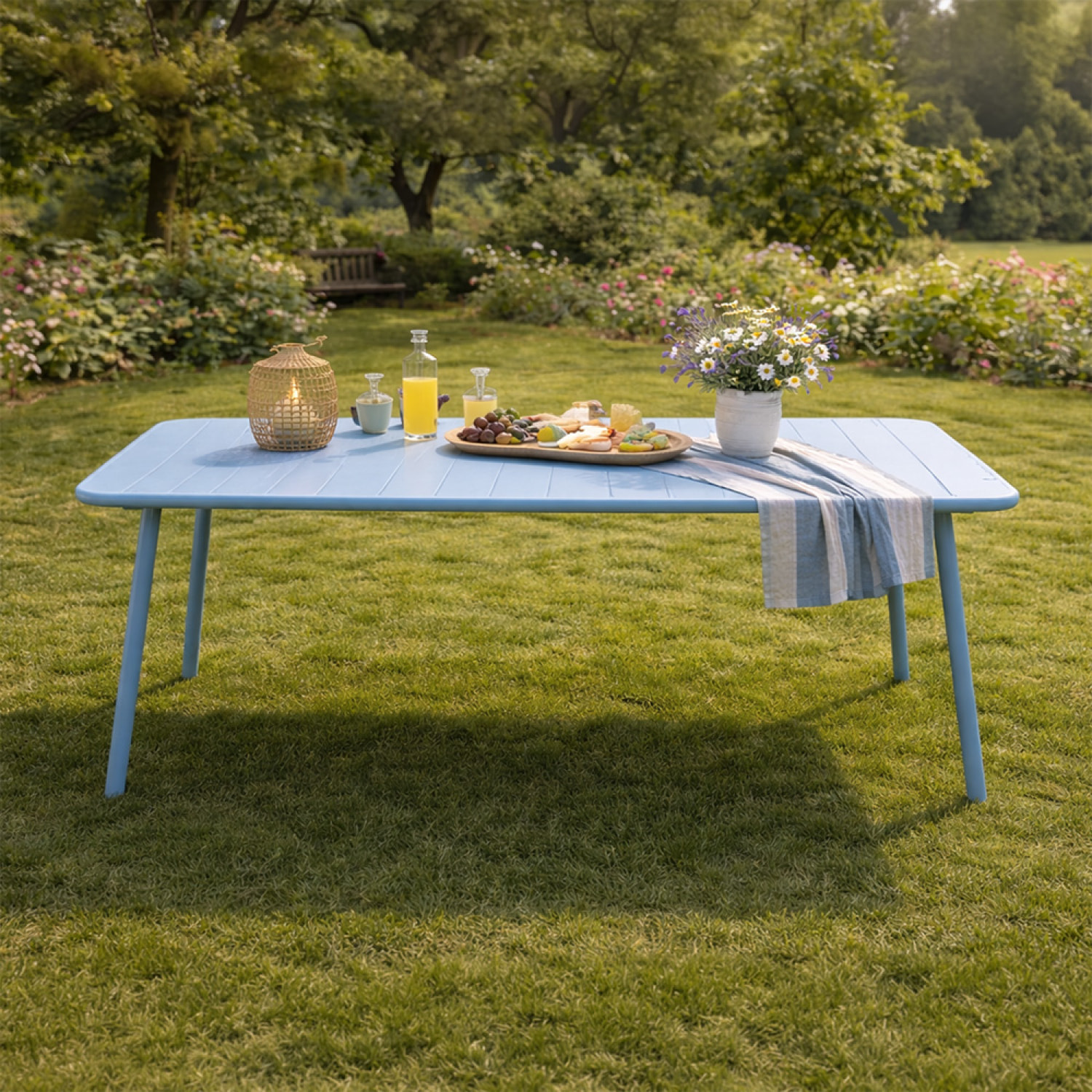 EVORA Table de jardin 8/10 places 200cm bleu
