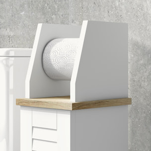 Support papier toilette - porte-papier toilette - armoire pour papier toilette - 2 niveaux, porte-papier - MDF blanc aspect bois clair