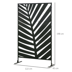 Panneau décoratif extérieur métal - brise vue motif feuilles - visserie incluse - dim. 122L x 45l x 198H cm - acier thermolaqué noir
