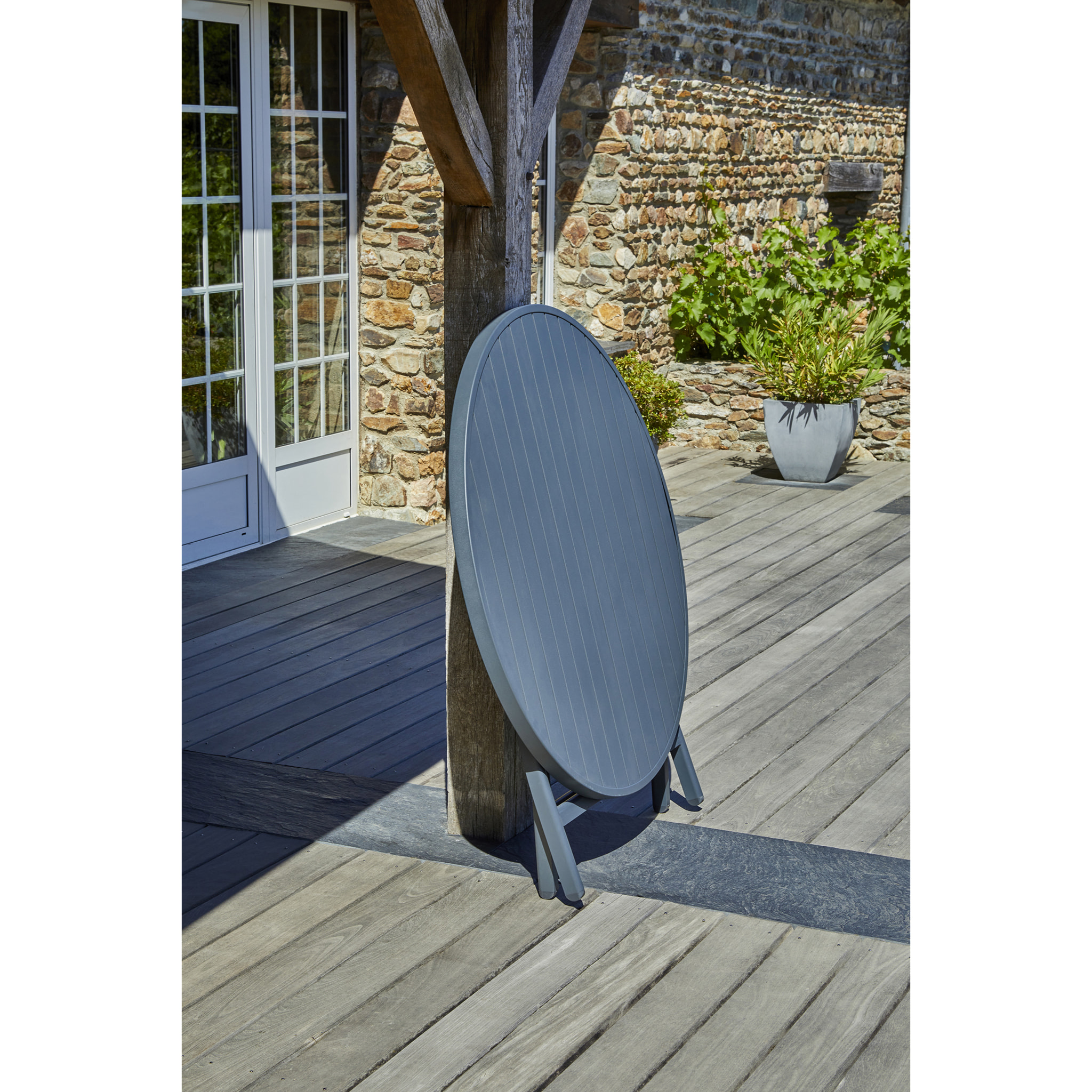 MARIUS - Ensemble repas de jardin 4 places en aluminium gris anthracite