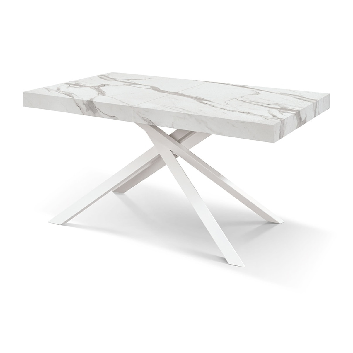 Tavolo FORTE DEI MARMI in legno, finitura bianco statuario e base in metallo bianco, allungabile 160x90 cm - 240x90 cm