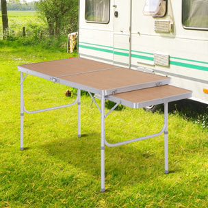 Plegable de Camping Portátil con Ala Abatible Mesa de Picnic de Encimera MDF Estructura Ligera de Aluminio Carga 30kg Altura Ajustable 153x60x39/71 cm