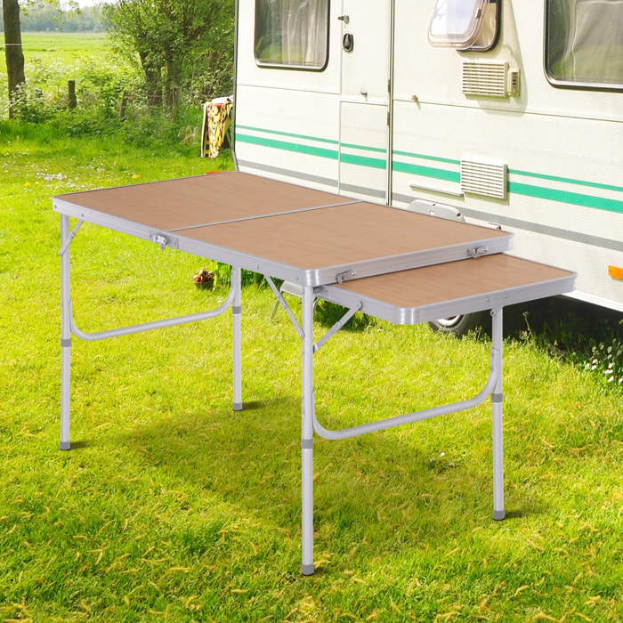 Plegable de Camping Portátil con Ala Abatible Mesa de Picnic de Encimera MDF Estructura Ligera de Aluminio Carga 30kg Altura Ajustable 153x60x39/71 cm