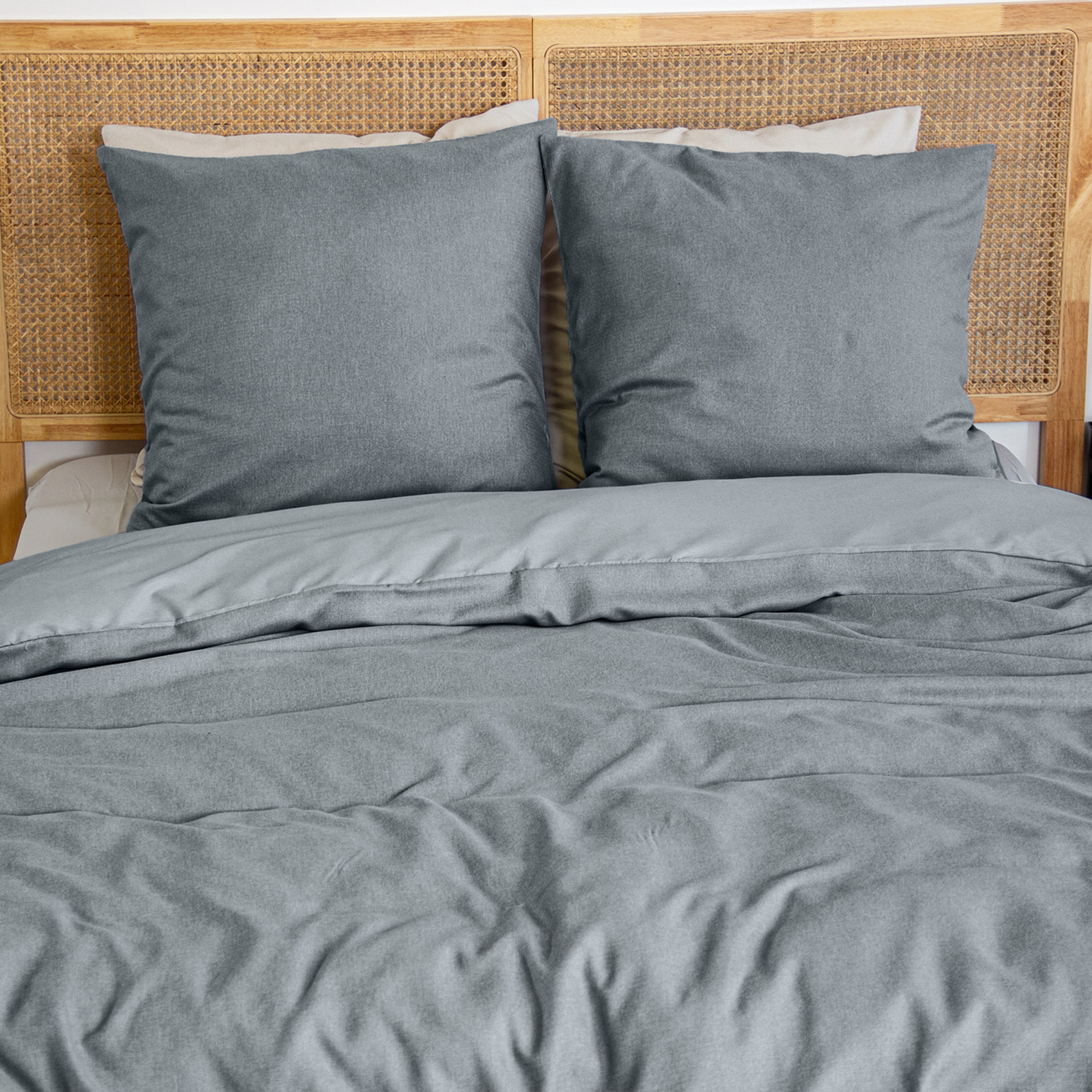 Parure de lit 3 pièces sensation flanelle - Gris Foncé