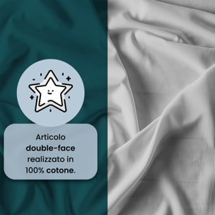 PARURE COPRIPIUMINO NATURAL COLOR, 100% Cotone, Made in Italy - VERDE PETROLIO/GRIGIO CHIARO